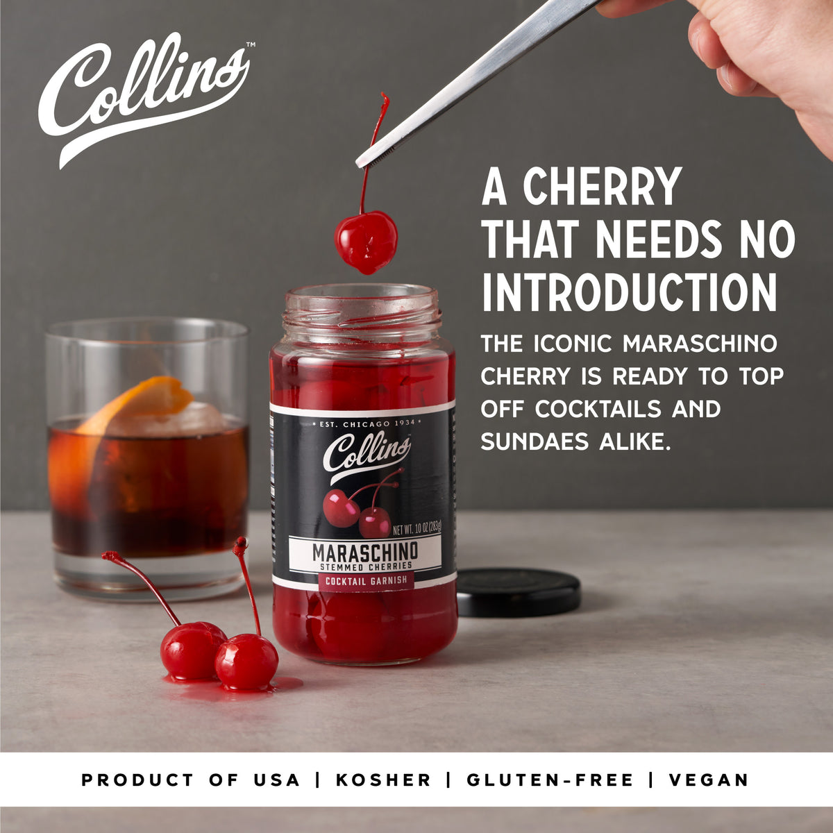 Collins Stemmed Maraschino Cocktail Cherries - Royal Anne Cherries