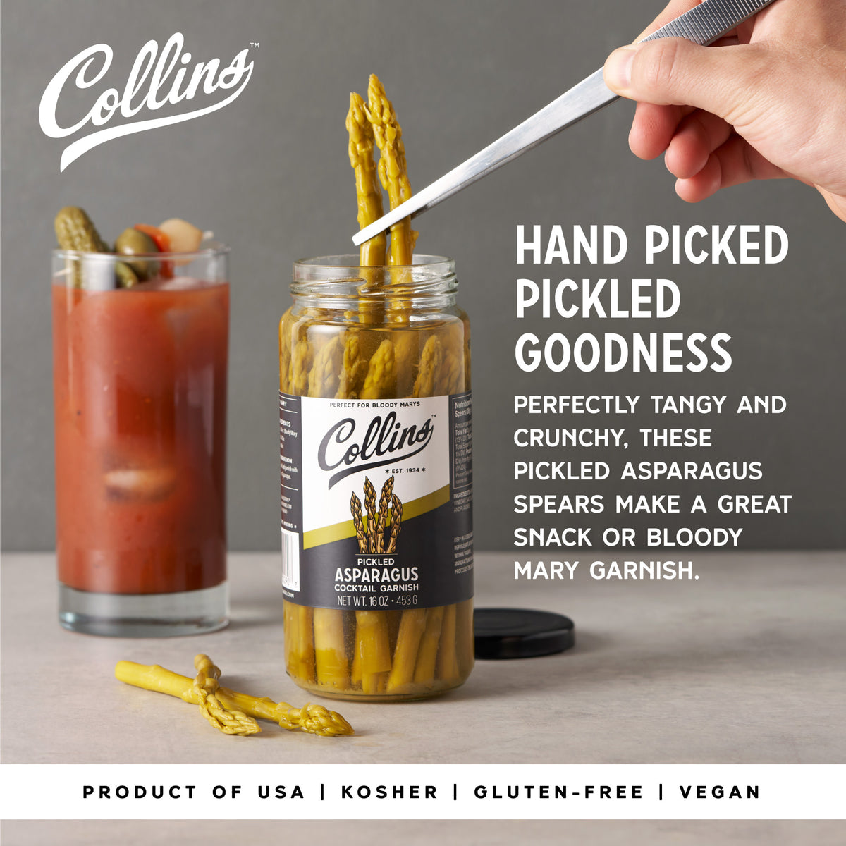 Collins Gourmet Pickled Asparagus | Premium Garnish for Cocktails