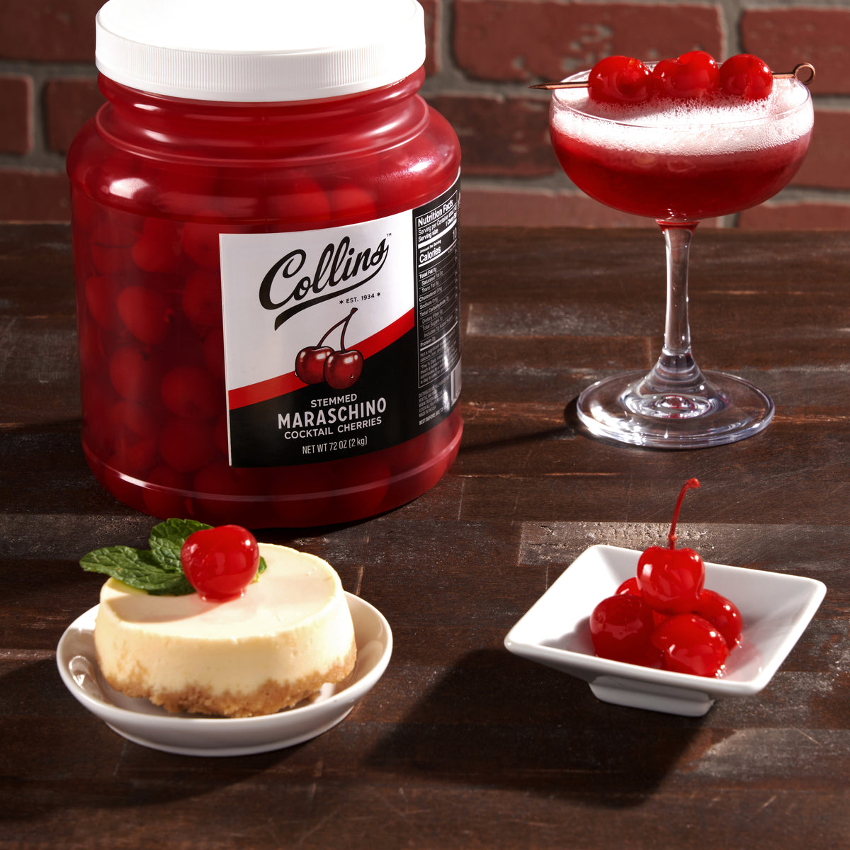 Collins 72 oz Stemmed Maraschino Cherries, Bulk Cocktail Garnish