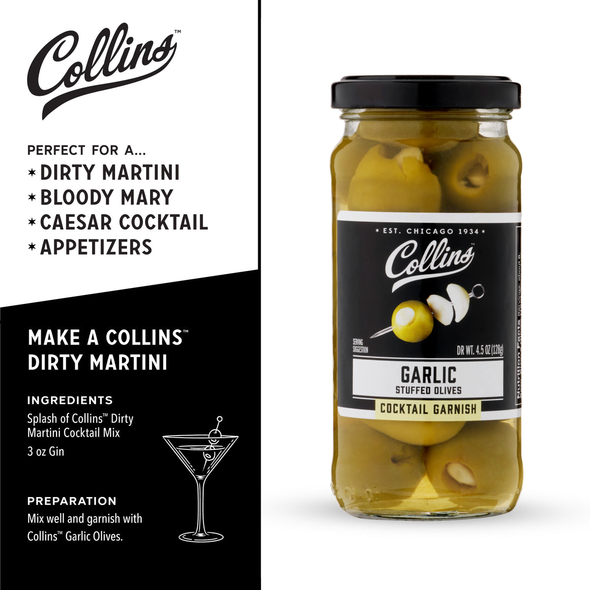 Collins Garlic Queen Olives Premium GarlicStuffed Green Olives