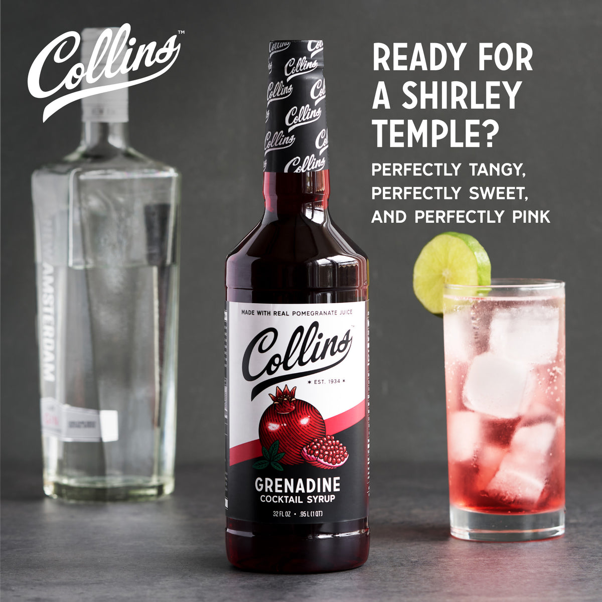 Collins Grenadine Syrup, Real Pomegranate Juice and Sugar, Craft