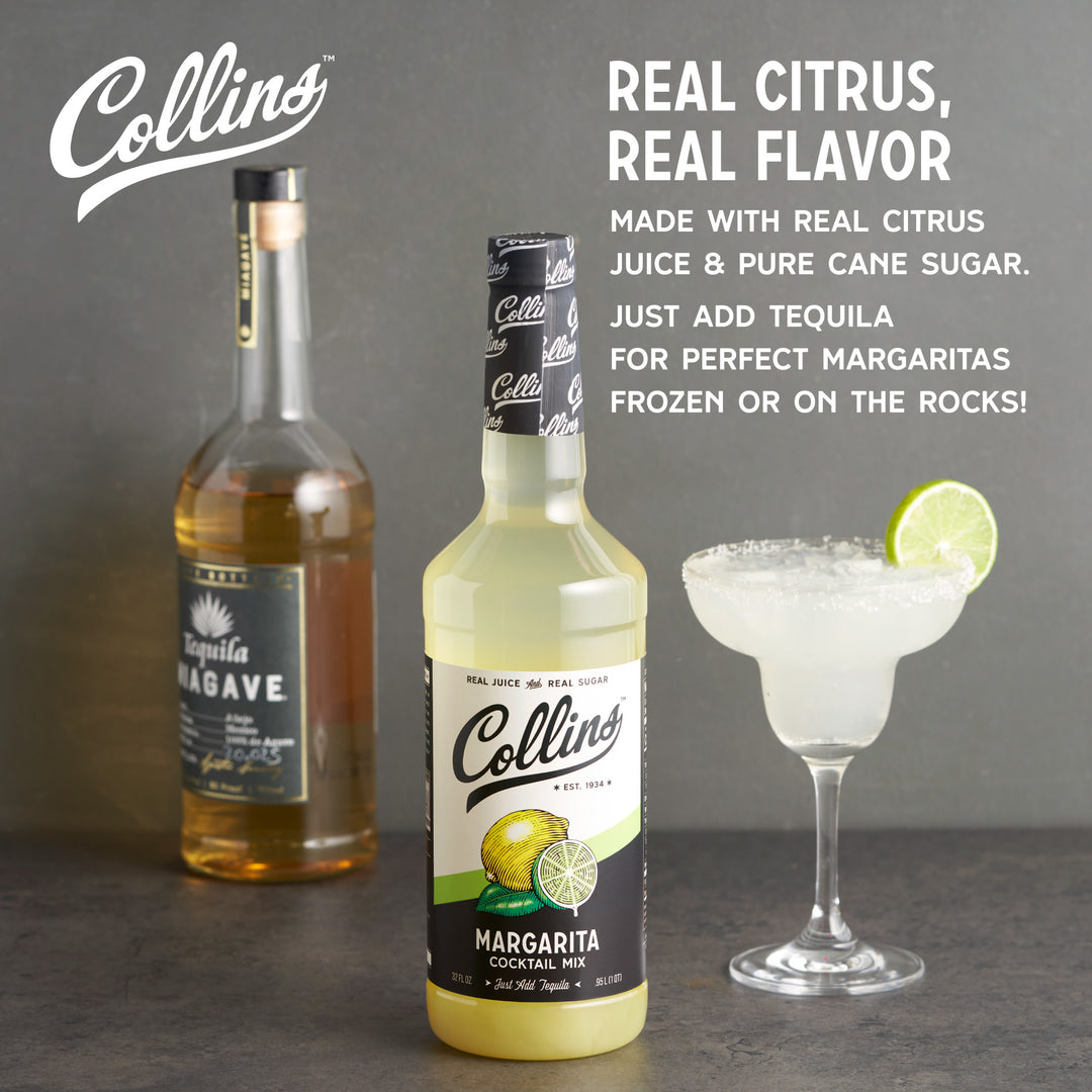 Collins Margarita Mix, Made With Lime, Lemon, and Orange Juice With Natural Flavors, Cocktail Recipe Ingredient, Home Bar accessories Cocktail Mixers, 32 fl oz