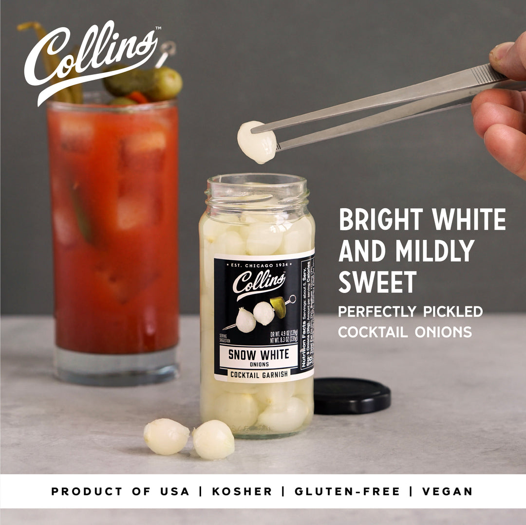 Collins Gourmet Snow White Cocktail Onion, Pickled Onion Jar for