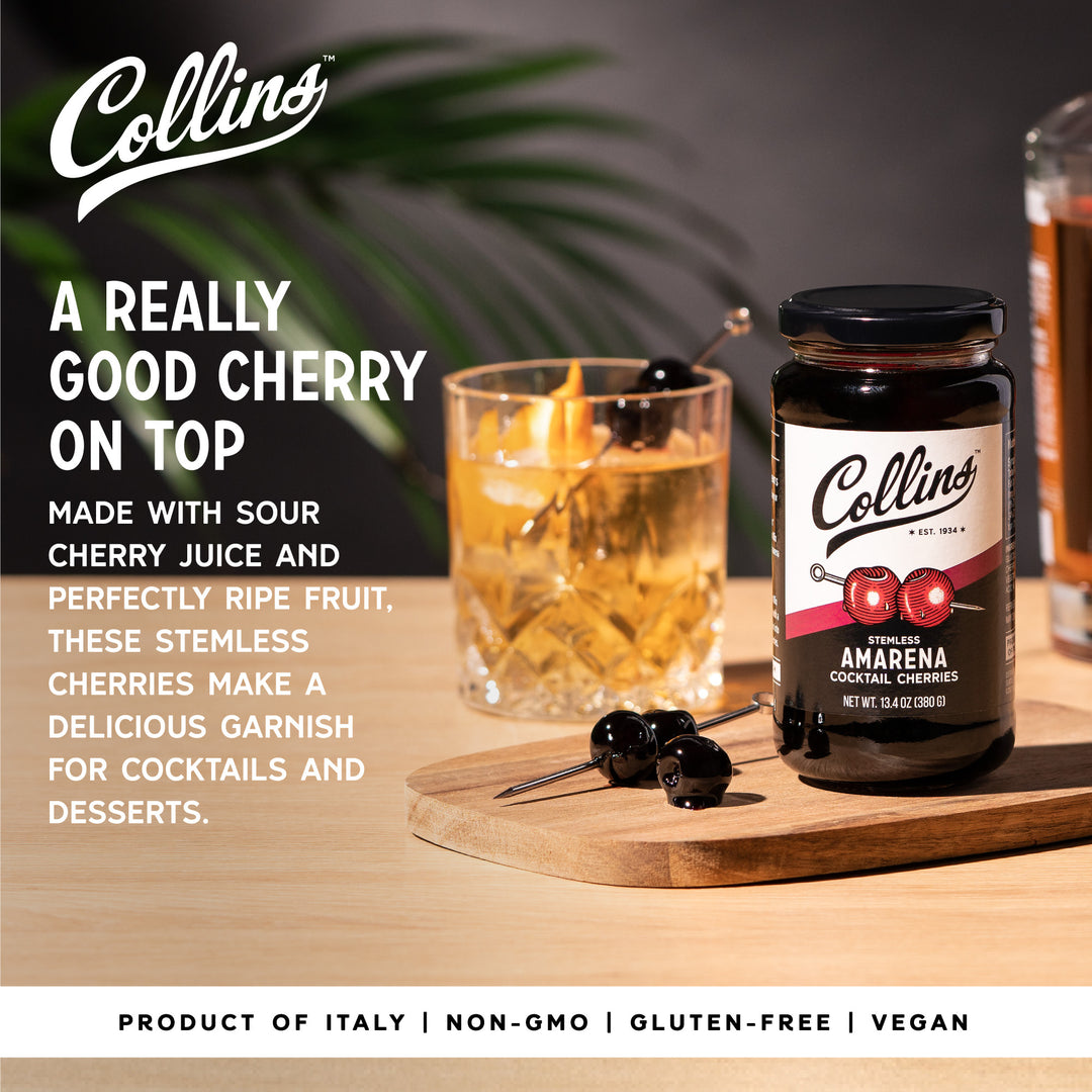 Collins Amarena Cherries Premium Cocktail Garnish for Cocktails
