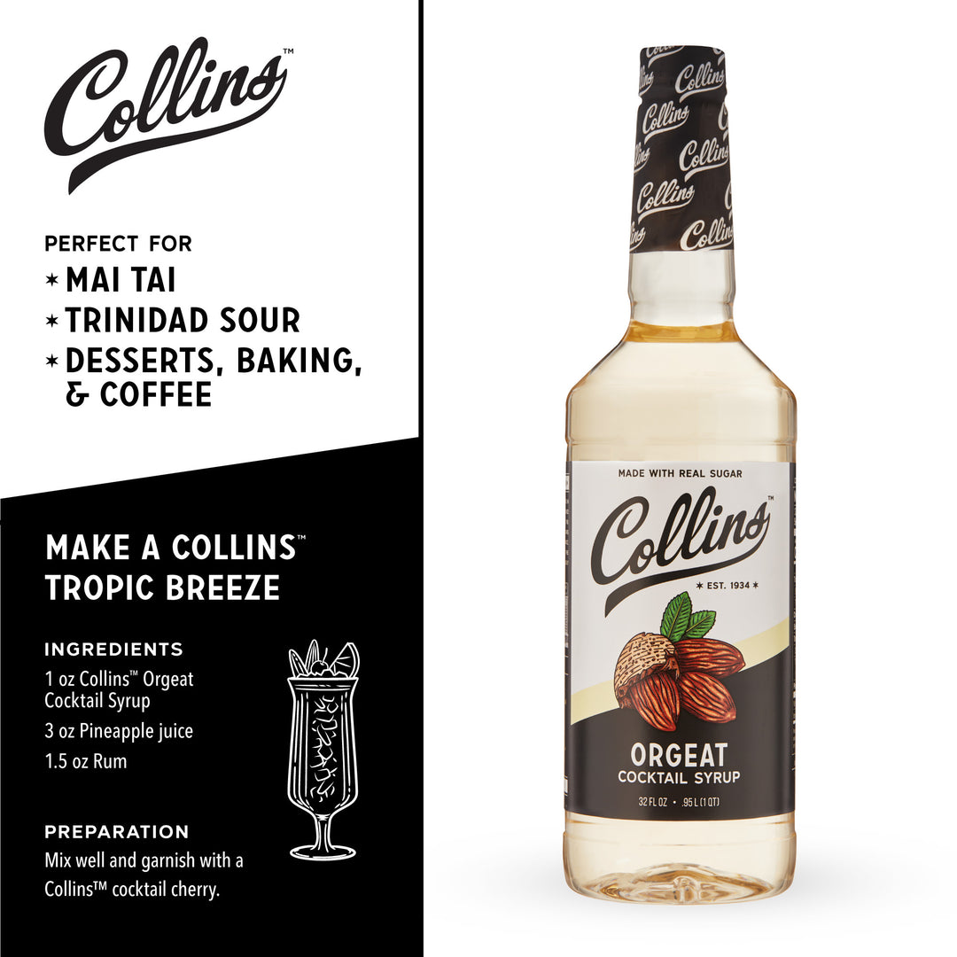 Collins Orgeat Syrup, Almond Craft Cocktail Syrup for Mai Tais