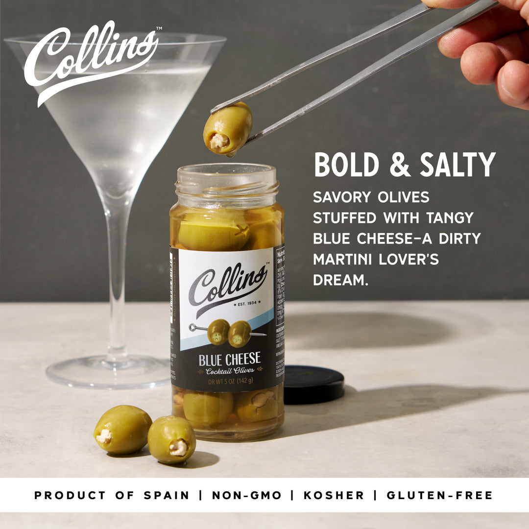 Collins Gourmet Blue Cheese Olives, Cocktail Garnish for Dirty