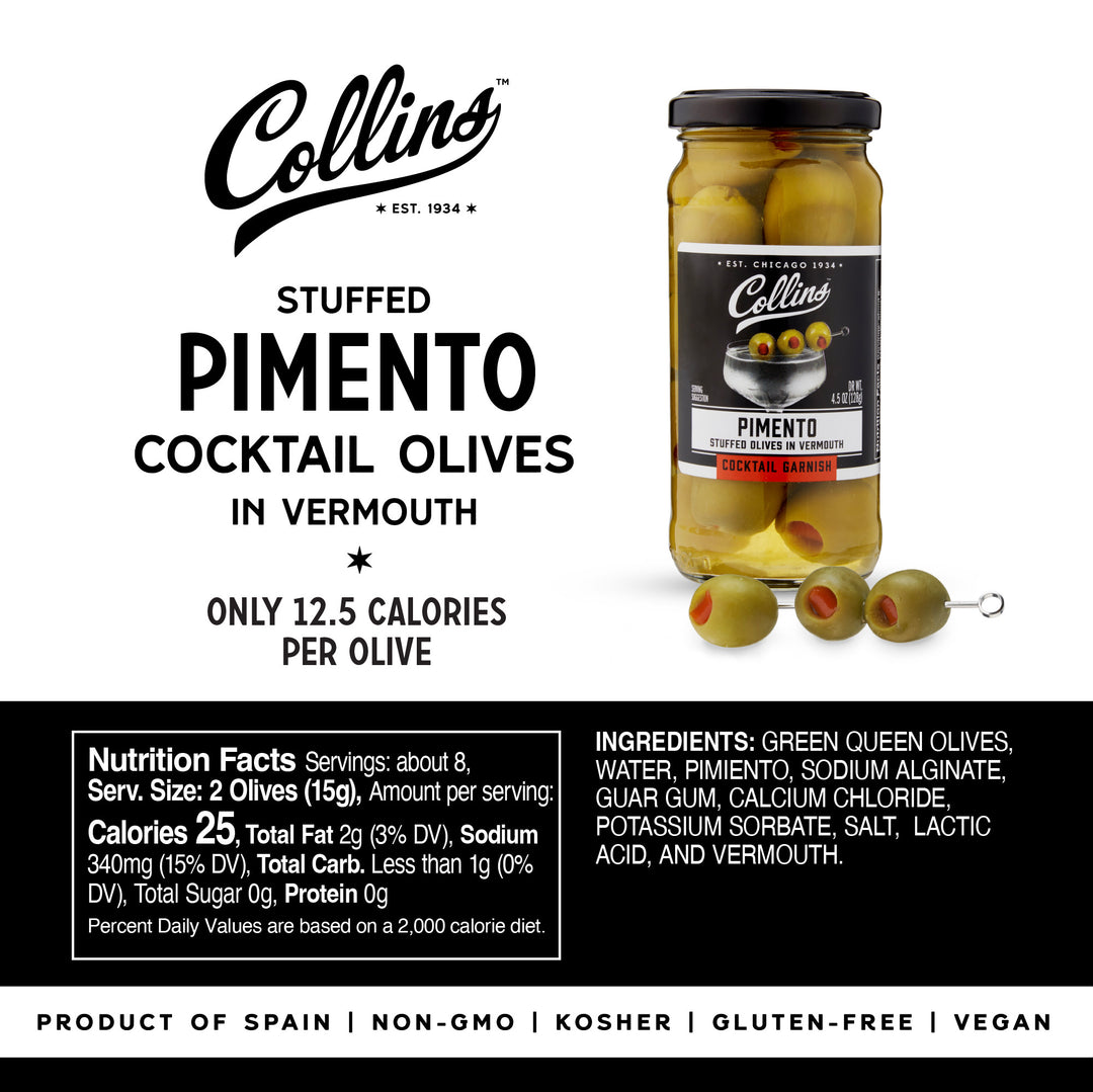 Collins Gourmet Vermouth Pimento Olives | Premium Garnish for