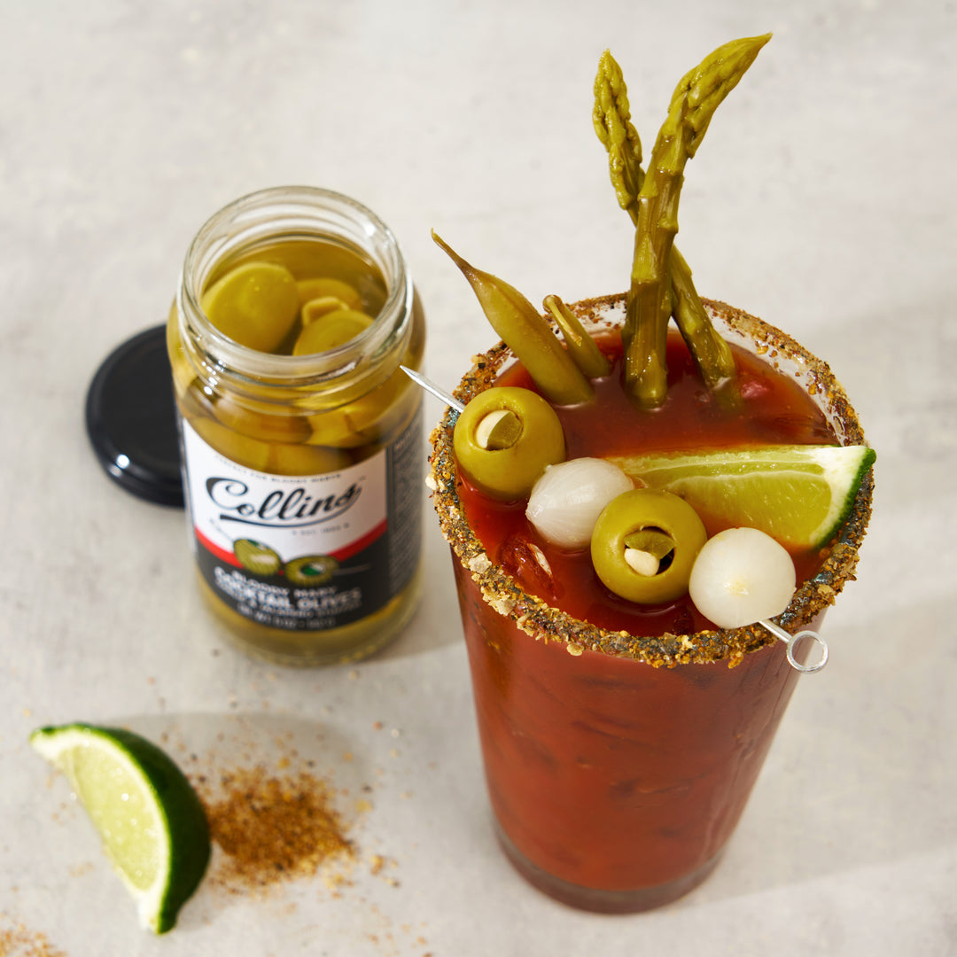 Collins Jalapeno Garlic Stuffed Cocktail Olives, Gourmet Martini