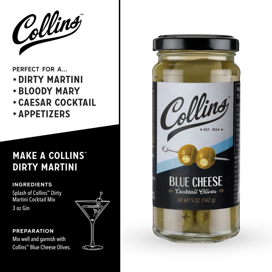 Collins Gourmet Blue Cheese Olives, Cocktail Garnish for Dirty