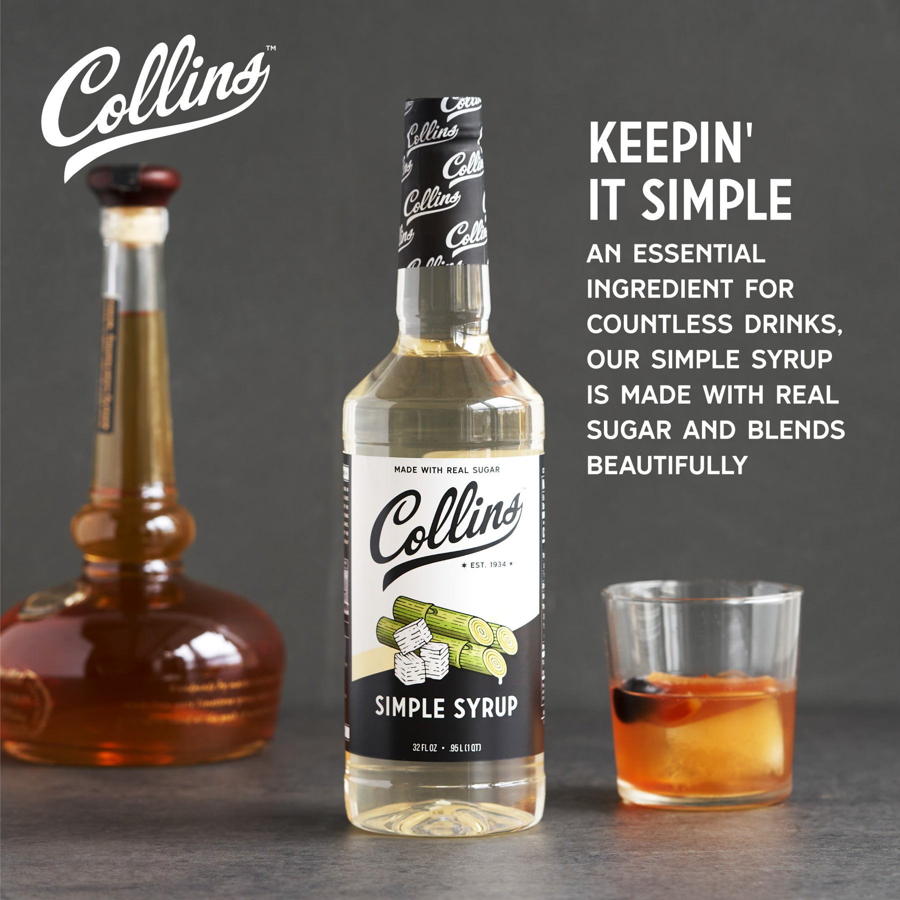 Collide Syrup Collins Simple Syrup, Classic Simple Syrup, Real Sugar Cocktail Syrups ...