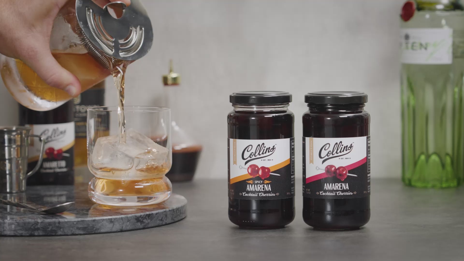Collins Spicy Amarena Cherries in Syrup, Black Cherries for Old