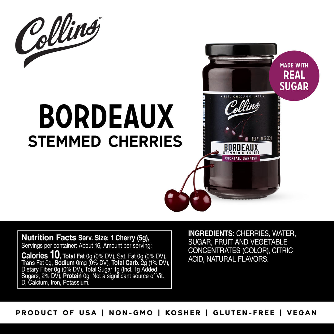 Collins Bordeaux Stemmed Cocktail Cherries - Premium, Dark