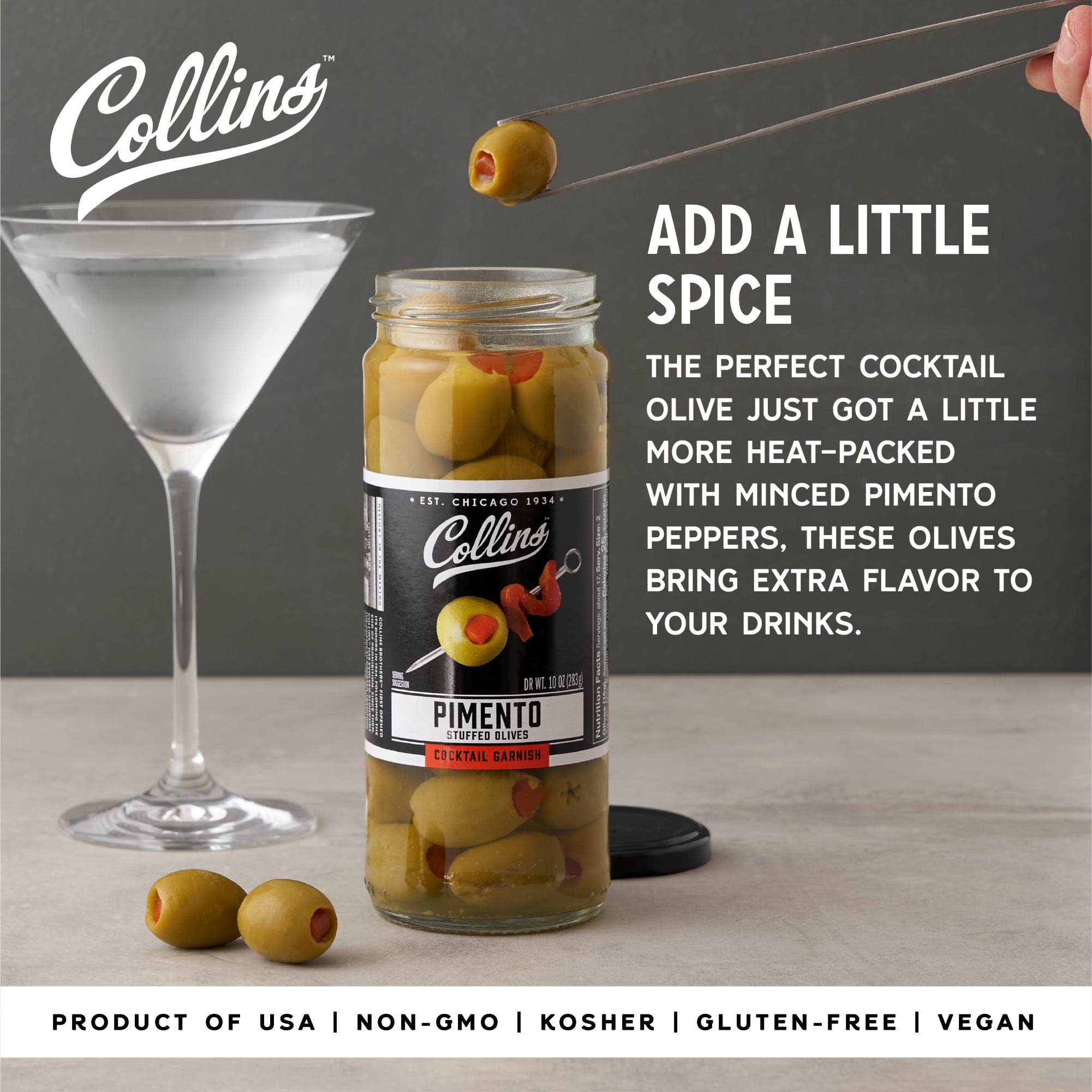 Collins Colossal Martini Pimento Olives | Premium Garnish for