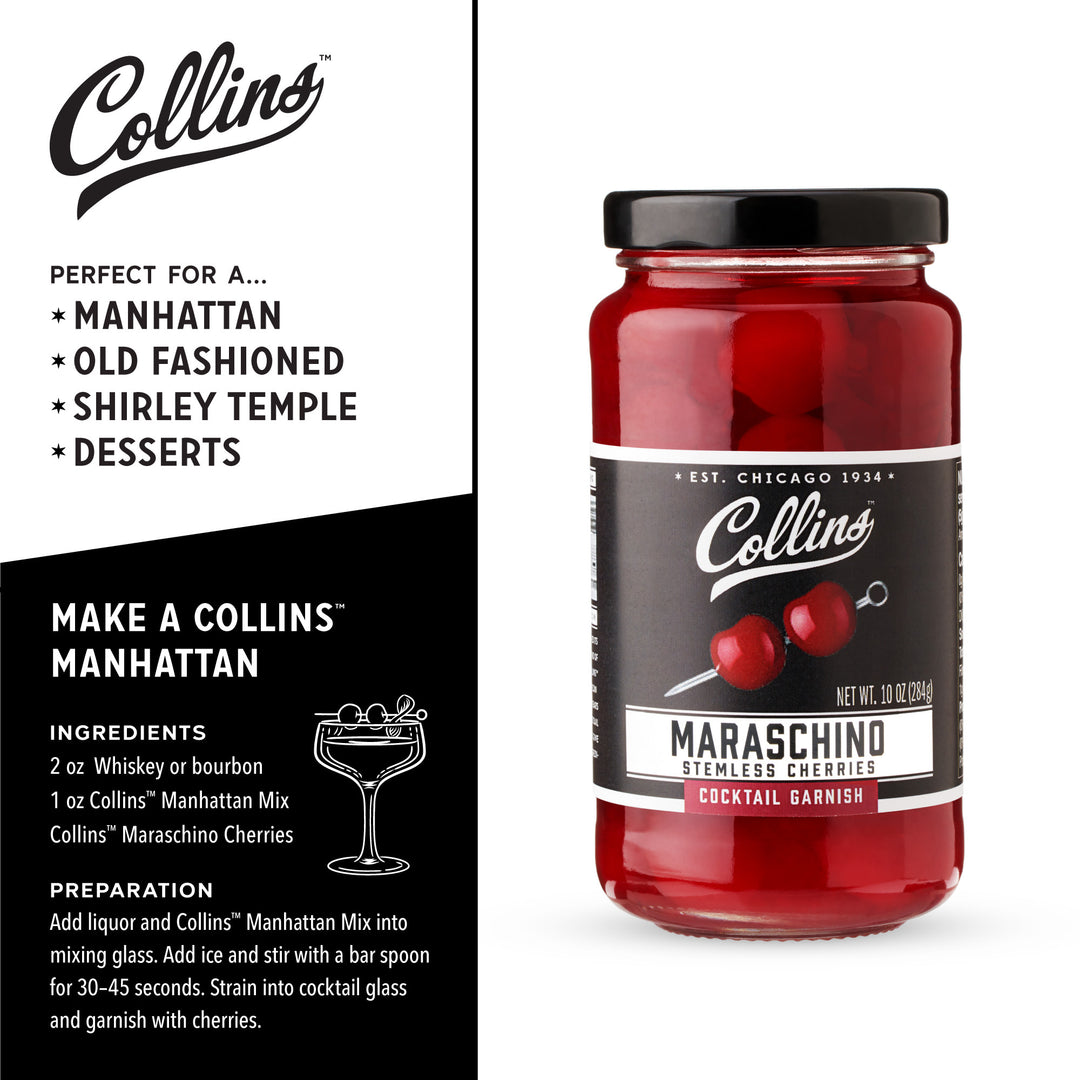Collins Stemless Maraschino Cherries, Garnish for Cocktails